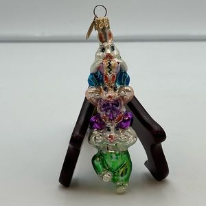 Christopher Radko Hop To It Gem 3 Bunny Stack Glass Easter Christmas Ornament
